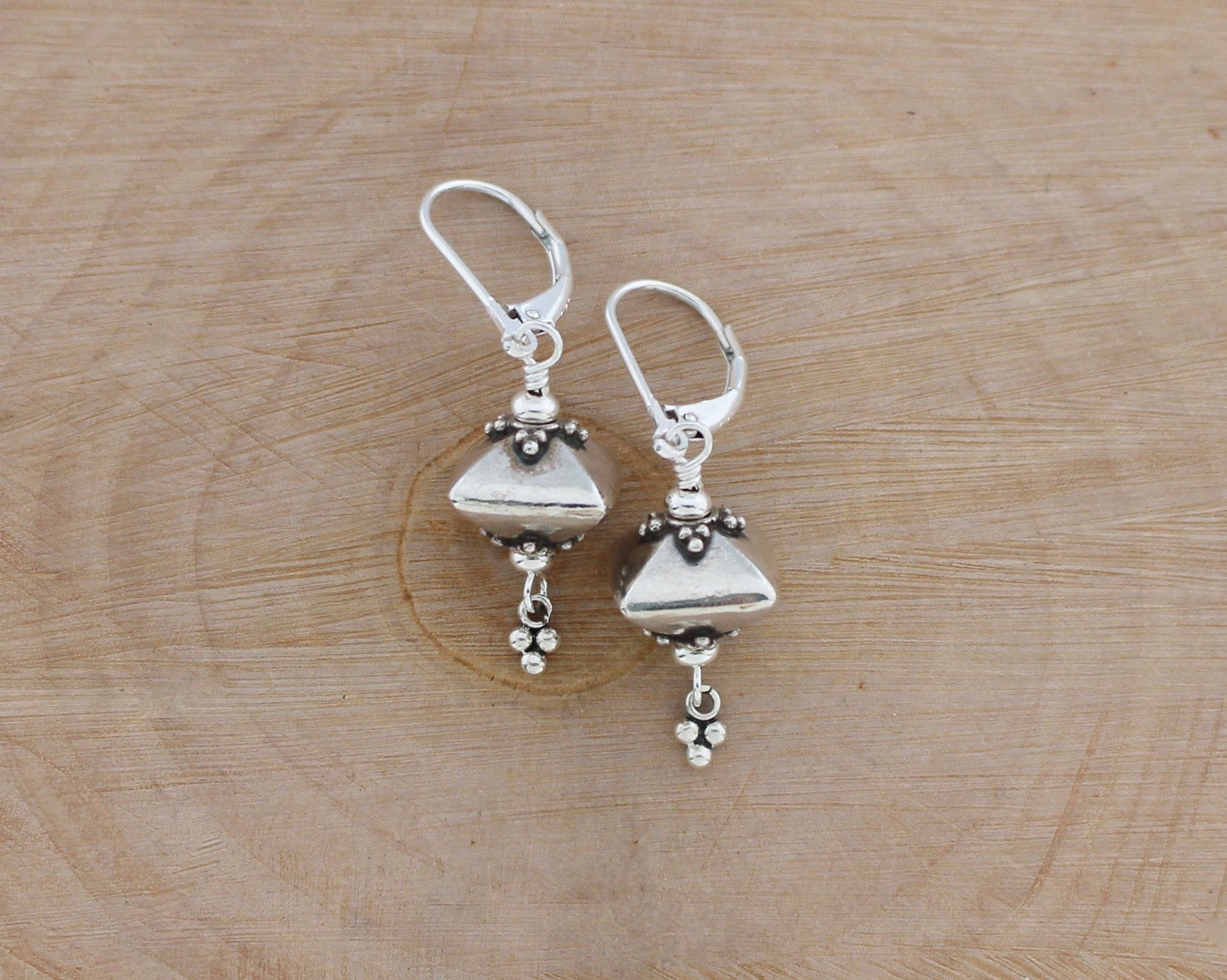 Bali sterling silver geometric dangle earrings on lever backs