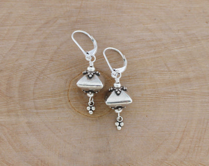 Bali sterling silver geometric dangle earrings on lever backs