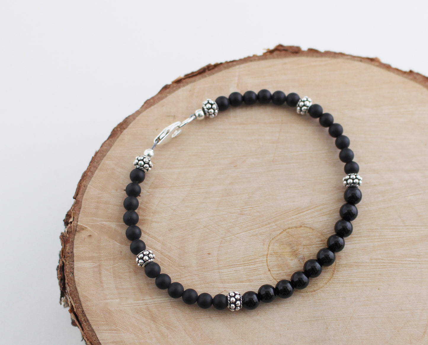 Black Onyx Bracelet with Sterling Silver
