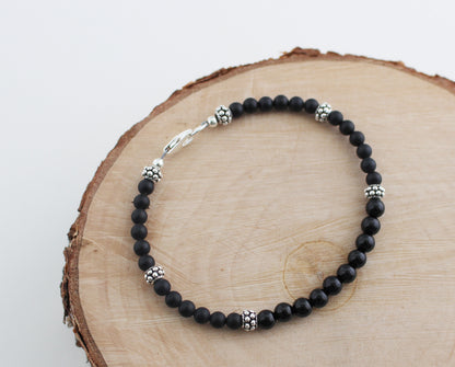Black Onyx Bracelet with Sterling Silver