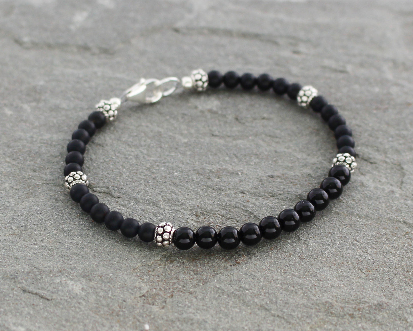Black Onyx Bracelet with Sterling Silver