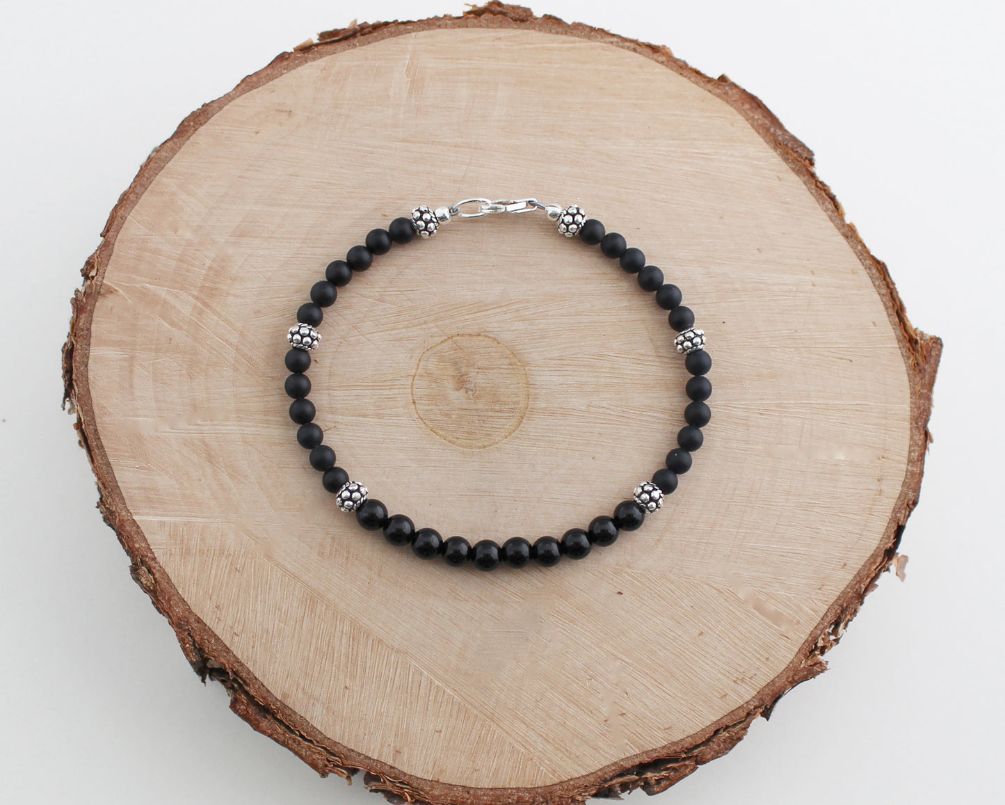 Black Onyx Bracelet with Sterling Silver