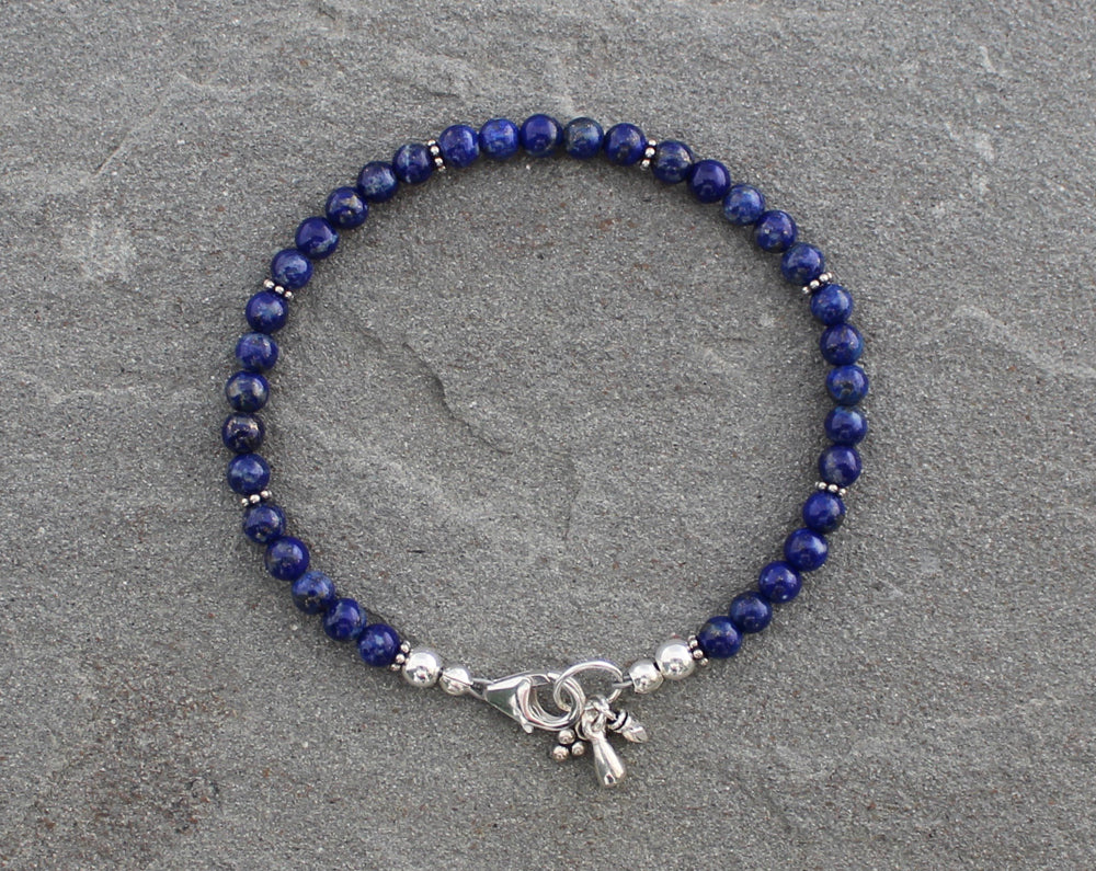 Lapis Lazuli Beaded Bracelet with Sterling Silver