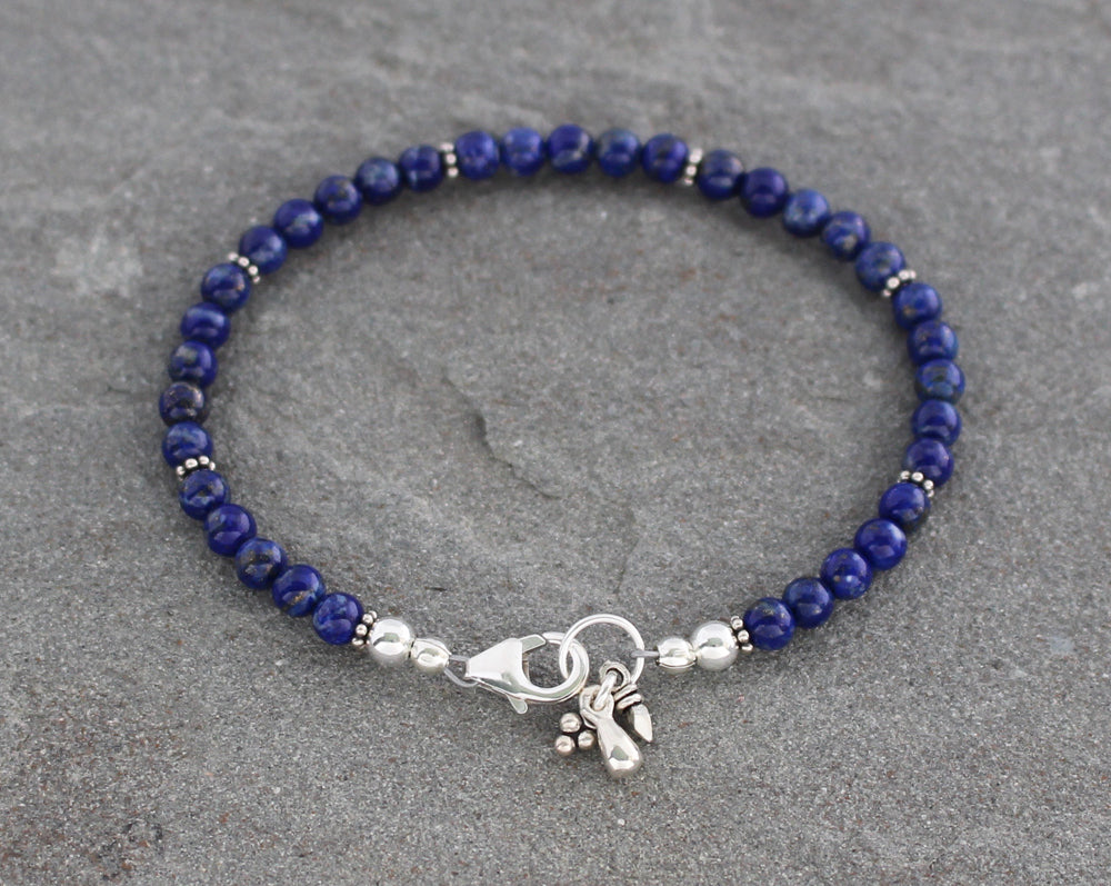 Lapis Lazuli Beaded Bracelet with Sterling Silver