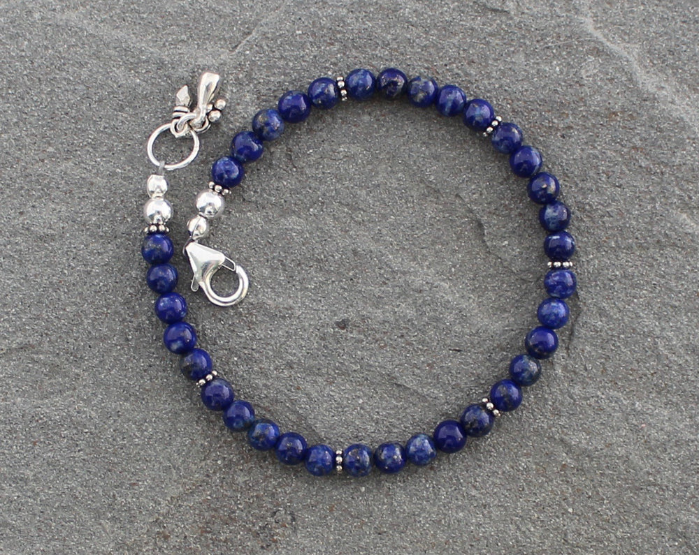 Lapis Lazuli Beaded Bracelet with Sterling Silver