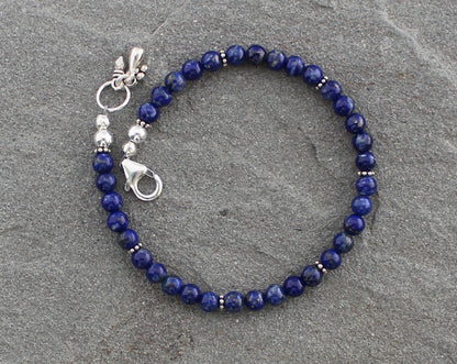 Lapis Lazuli Beaded Bracelet with Sterling Silver