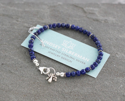 Lapis Lazuli Beaded Bracelet with Sterling Silver
