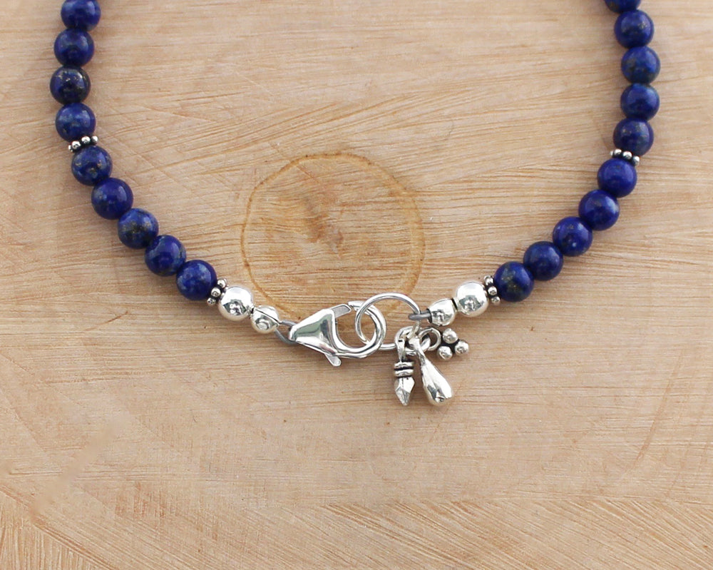 Lapis Lazuli Beaded Bracelet with Sterling Silver