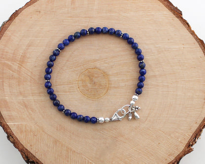 Lapis Lazuli Beaded Bracelet with Sterling Silver