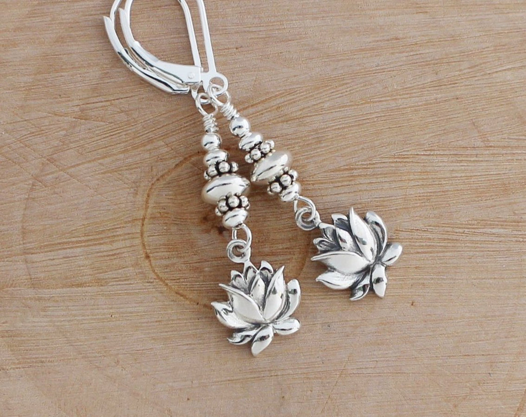 Sterling Silver Lotus Flower Earrings