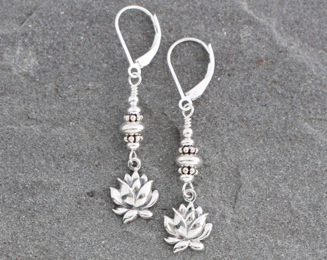 Sterling Silver Lotus Flower Earrings