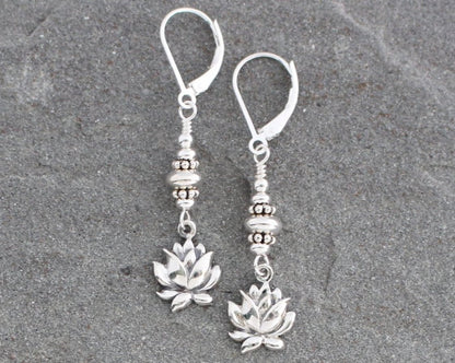 Sterling Silver Lotus Flower Earrings