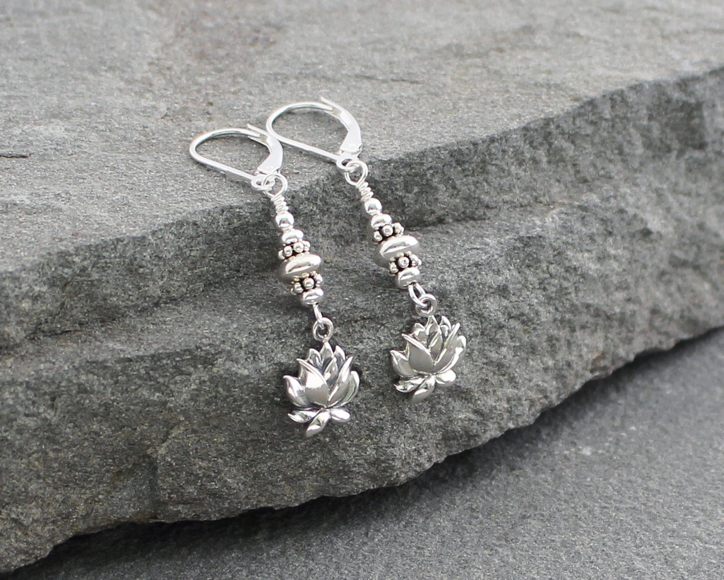 Sterling Silver Lotus Flower Earrings