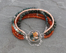 Load image into Gallery viewer, Ocean Jasper Multistrand Bracelet with Jade, Carnelian, Moss Agate and Coral