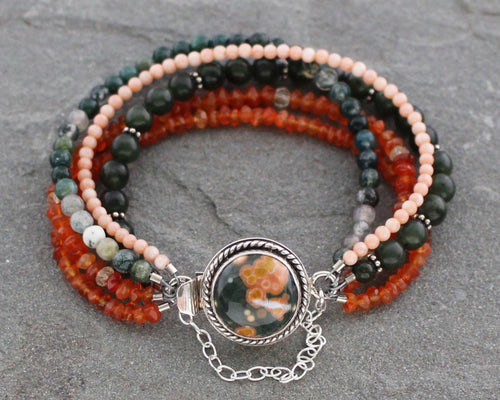 Ocean Jasper Box Clasp Bracelet with Mixed Stones