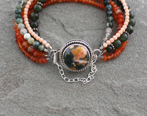 Ocean Jasper Multistrand Bracelet with Jade, Carnelian, Moss Agate and Coral