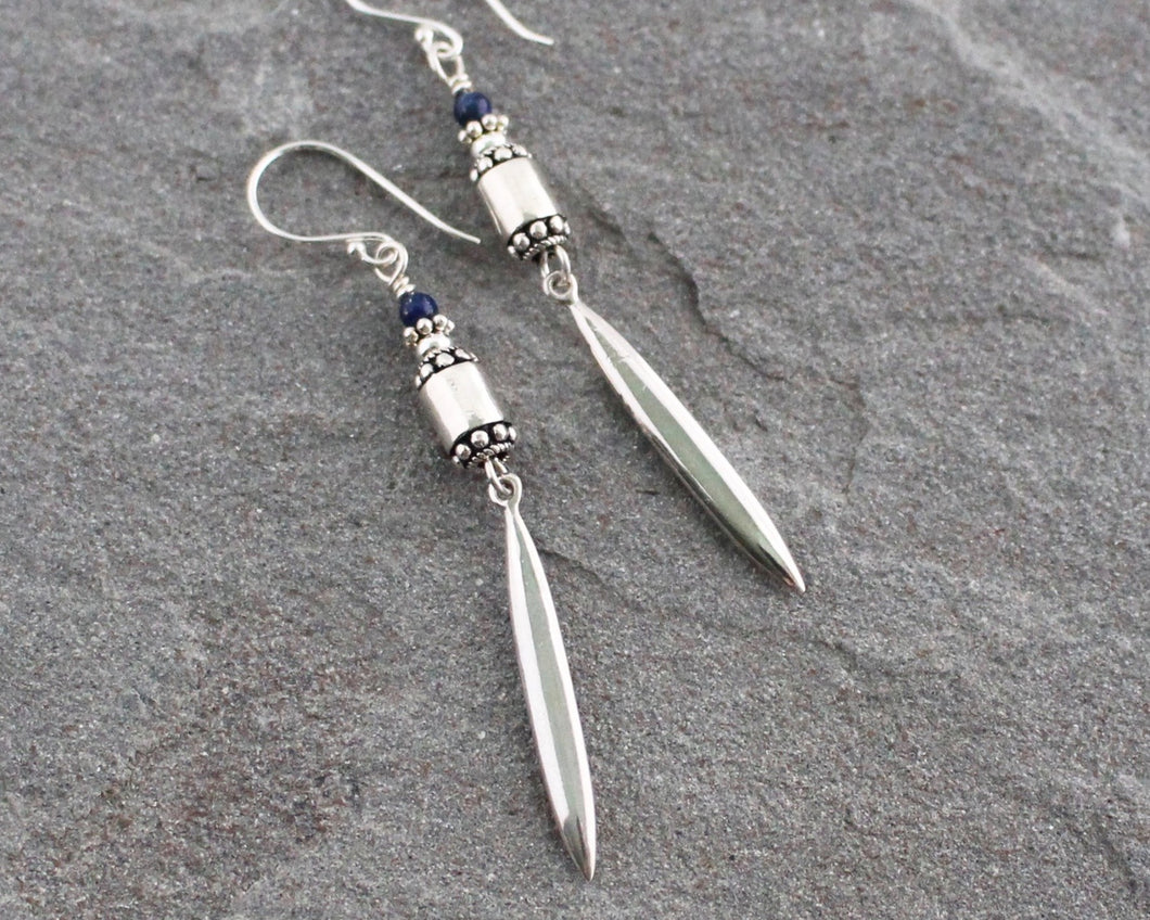 Sterling Silver Spikes with Lapis Lazuli, Earrings by Lindsey Silberman