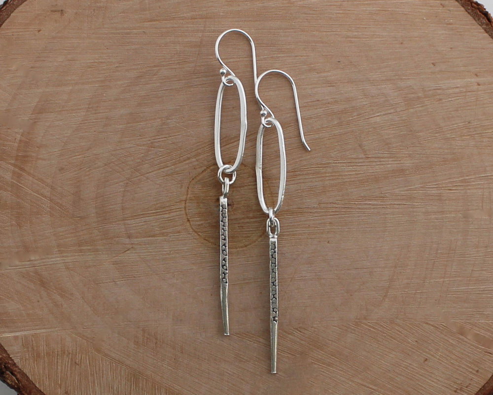 Rustic Thai Silver Hoop and Spike Earrings