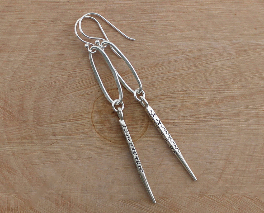 Rustic Thai Silver Hoop and Spike Earrings