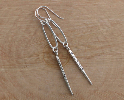 Rustic Thai Silver Hoop and Spike Earrings