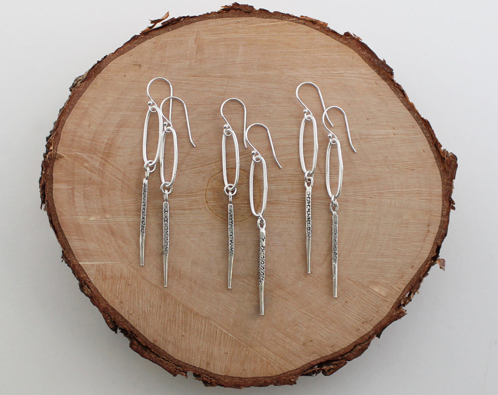 Rustic Thai Silver Hoop and Spike Earrings