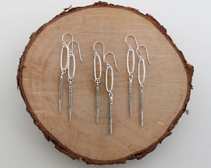 Rustic Thai Silver Hoop and Spike Earrings