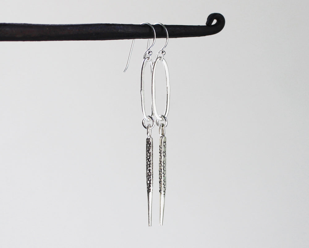 Rustic Thai Silver Hoop and Spike Earrings