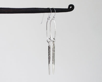Rustic Thai Silver Hoop and Spike Earrings