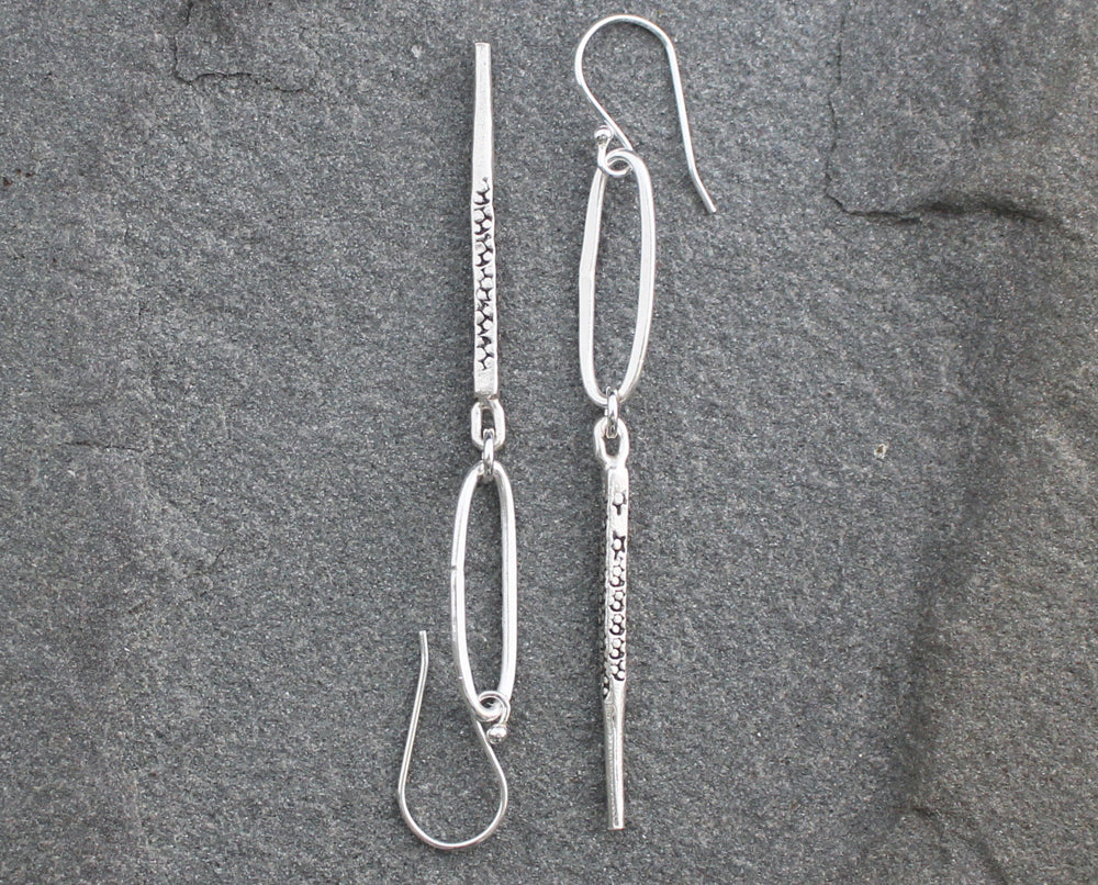 Rustic Thai Silver Hoop and Spike Earrings