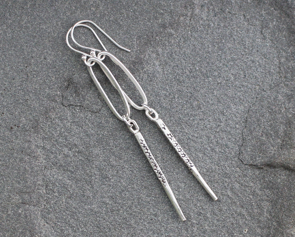 Rustic Thai Silver Hoop and Spike Earrings