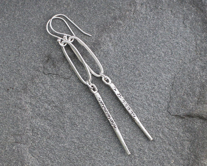 Rustic Thai Silver Hoop and Spike Earrings