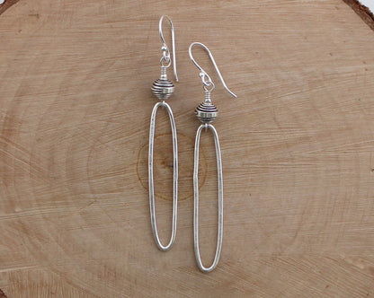 Rustic Thai Silver Oblong Hoop Earrings