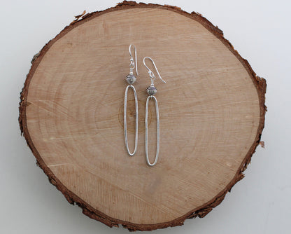 Rustic Thai Silver Oblong Hoop Earrings
