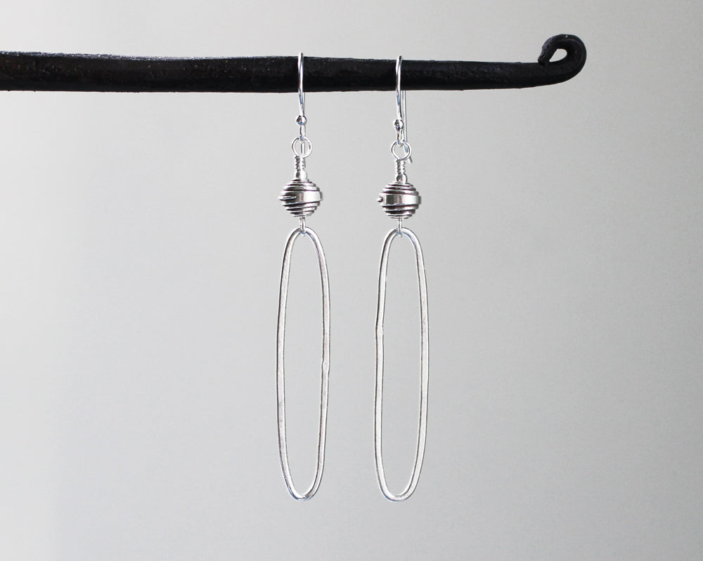 Rustic Thai Silver Oblong Hoop Earrings