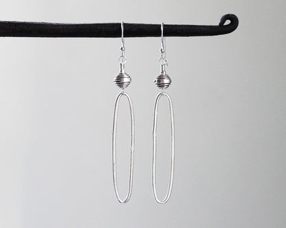 Rustic Thai Silver Oblong Hoop Earrings