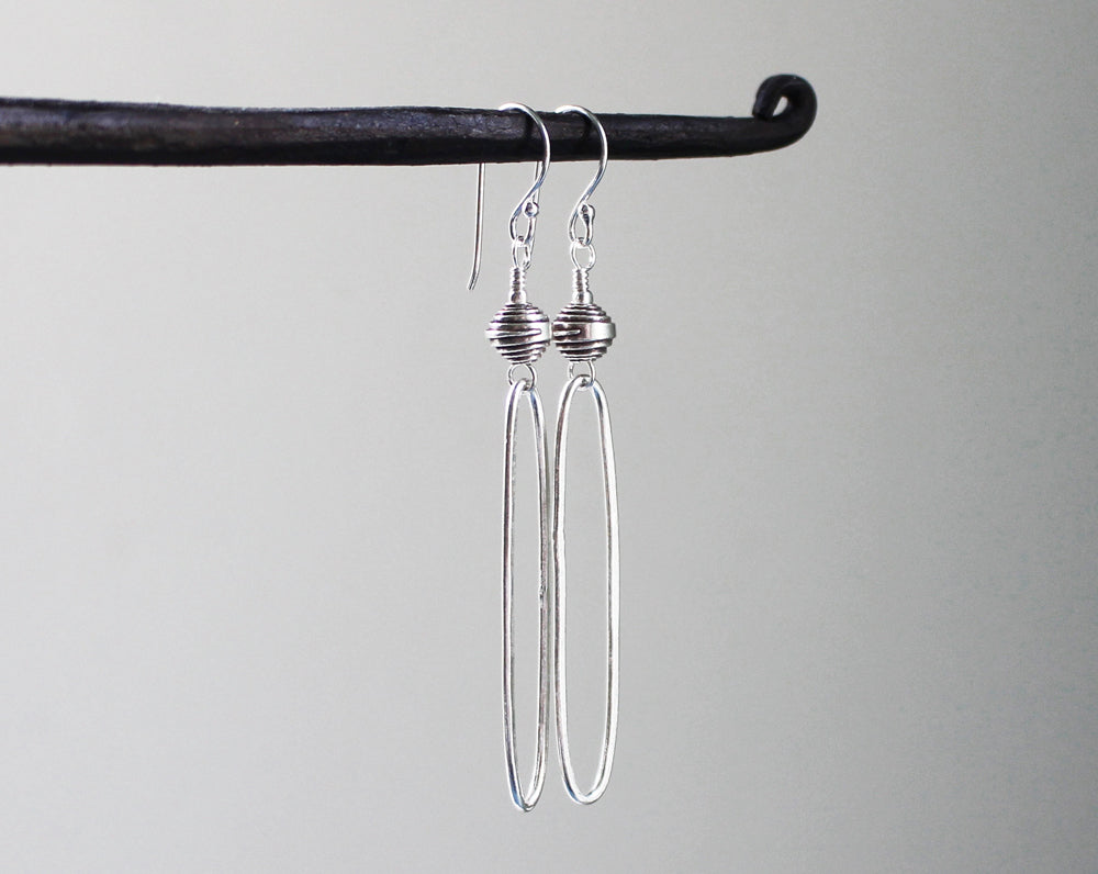 Rustic Thai Silver Oblong Hoop Earrings