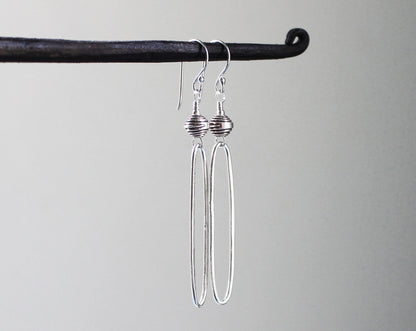 Rustic Thai Silver Oblong Hoop Earrings