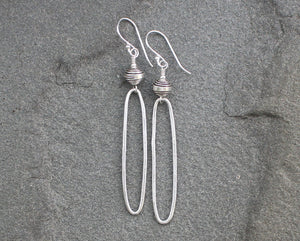 Rustic Thai Silver Oblong Hoop Earrings