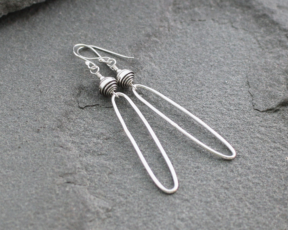 Rustic Thai Silver Oblong Hoop Earrings