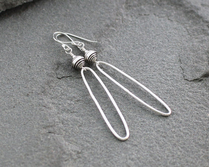 Rustic Thai Silver Oblong Hoop Earrings