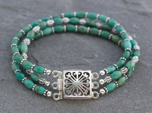Load image into Gallery viewer, Multi Strand Turquoise Beaded Bracelet with Sterling Silver Box Clasp