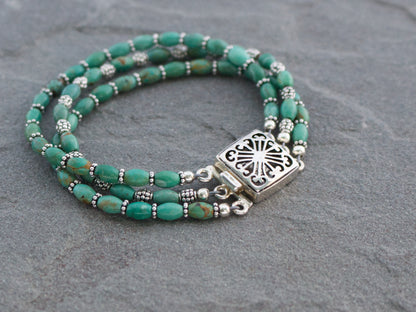 Multistrand Turquoise and Sterling Silver Bracelet