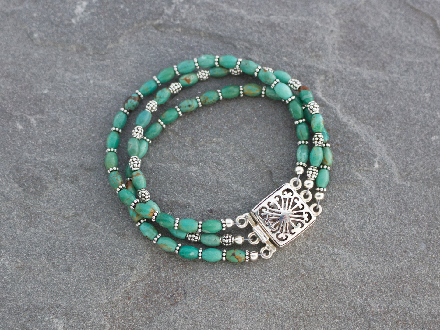 Multistrand Turquoise and Sterling Silver Bracelet