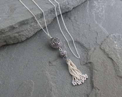 Bali and Turkish Silver Tassel Necklace