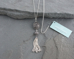 Bali and Turkish Silver Tassel Necklace