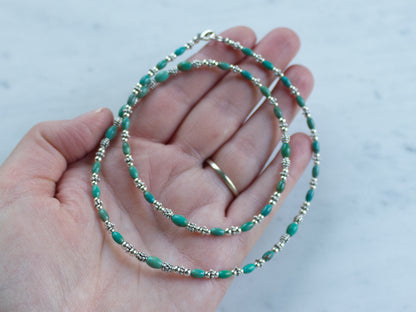 Turquoise and Sterling Silver Beaded Necklace