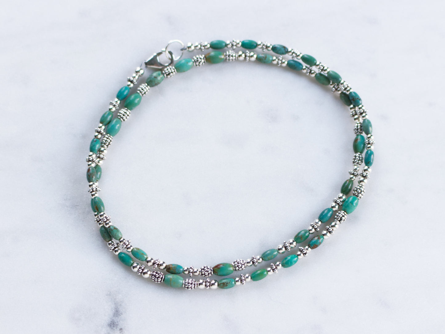Turquoise and Sterling Silver Beaded Necklace