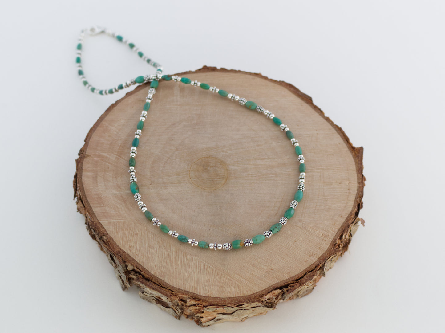 Turquoise and Sterling Silver Beaded Necklace