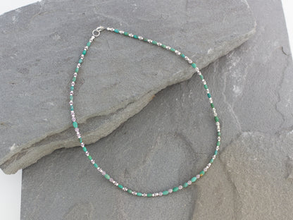 Turquoise and Sterling Silver Beaded Necklace
