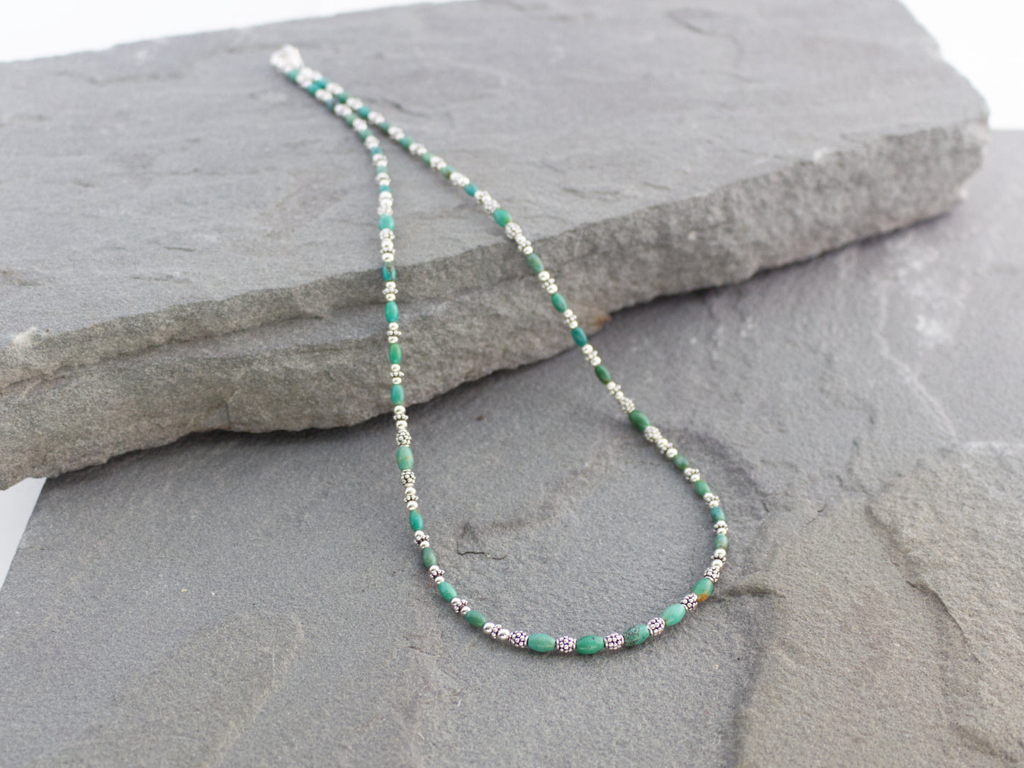 Turquoise and Sterling Silver Beaded Necklace